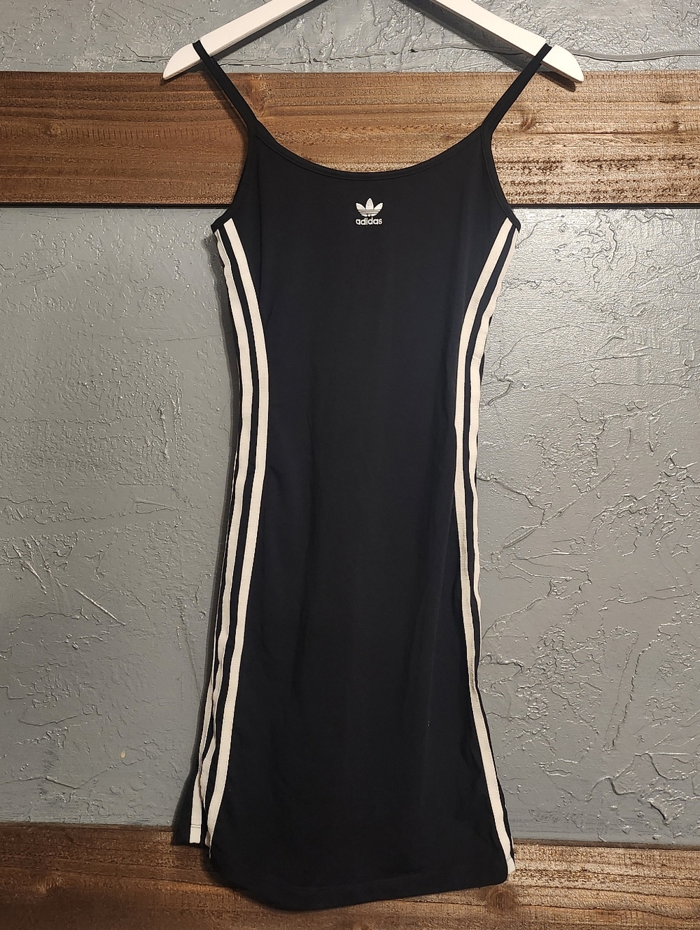Adidas Womens Size XS Black Bodycon 3 White Side Stripes Dress Y2K